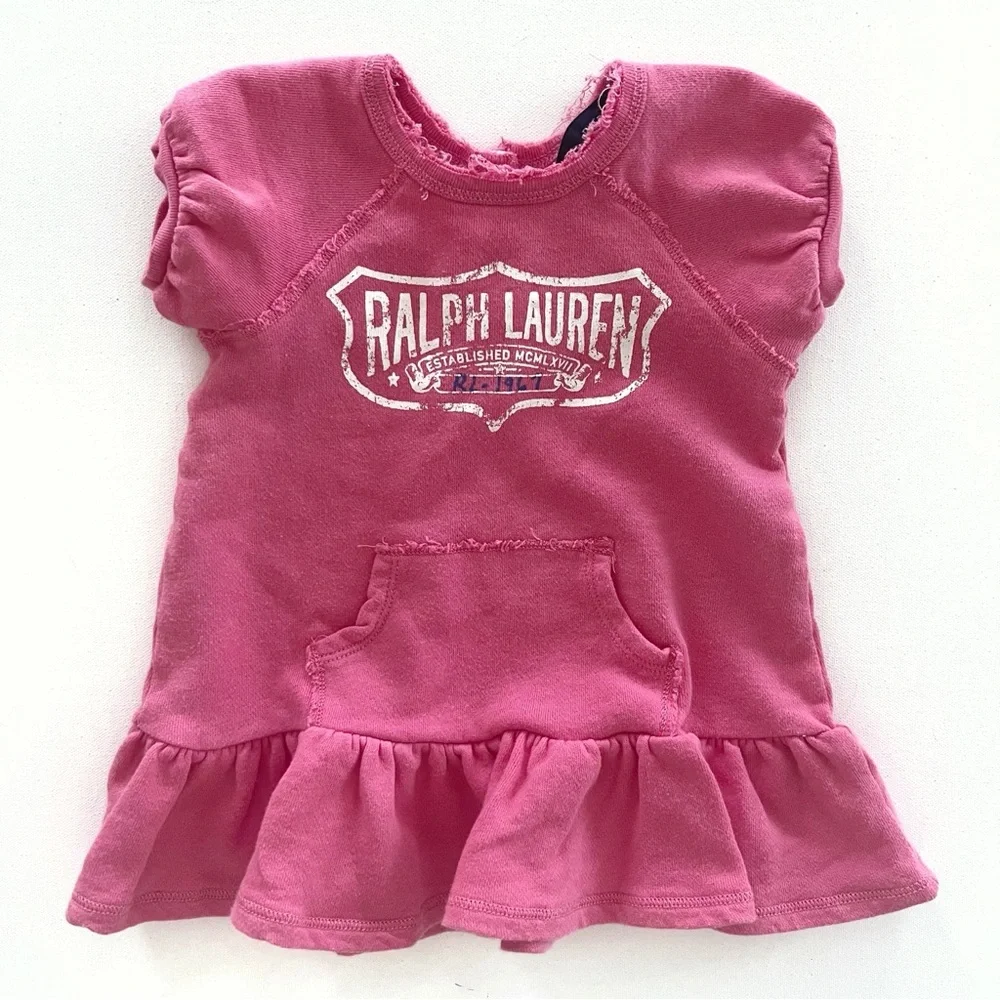 Ralph Lauren Baby Terry Knit Ruffle Sweatshirt Dress In Pink Size 9M